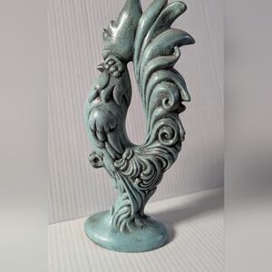 Larger Vintage MCM Turquoise Ceramic Rooster | Farmhouse Decor 12.5"